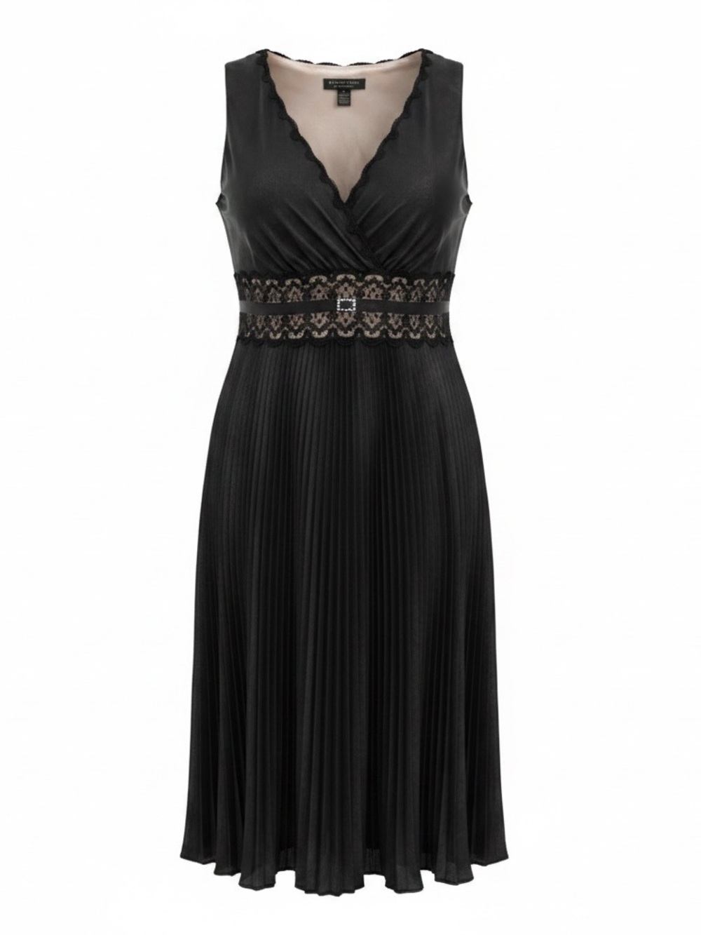 Signature by Robbie Bee Black Sleeveless Lace-Waist Pleated Midi Dress